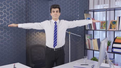 Businessman-doing-physical-exercises-in-the-office.